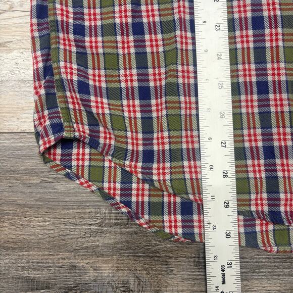 Vintage 90s J Crew Red Mens L Tartan Plaid Button Up Shirt Cotton Long Sleeve‎ - Picture 7 of 8